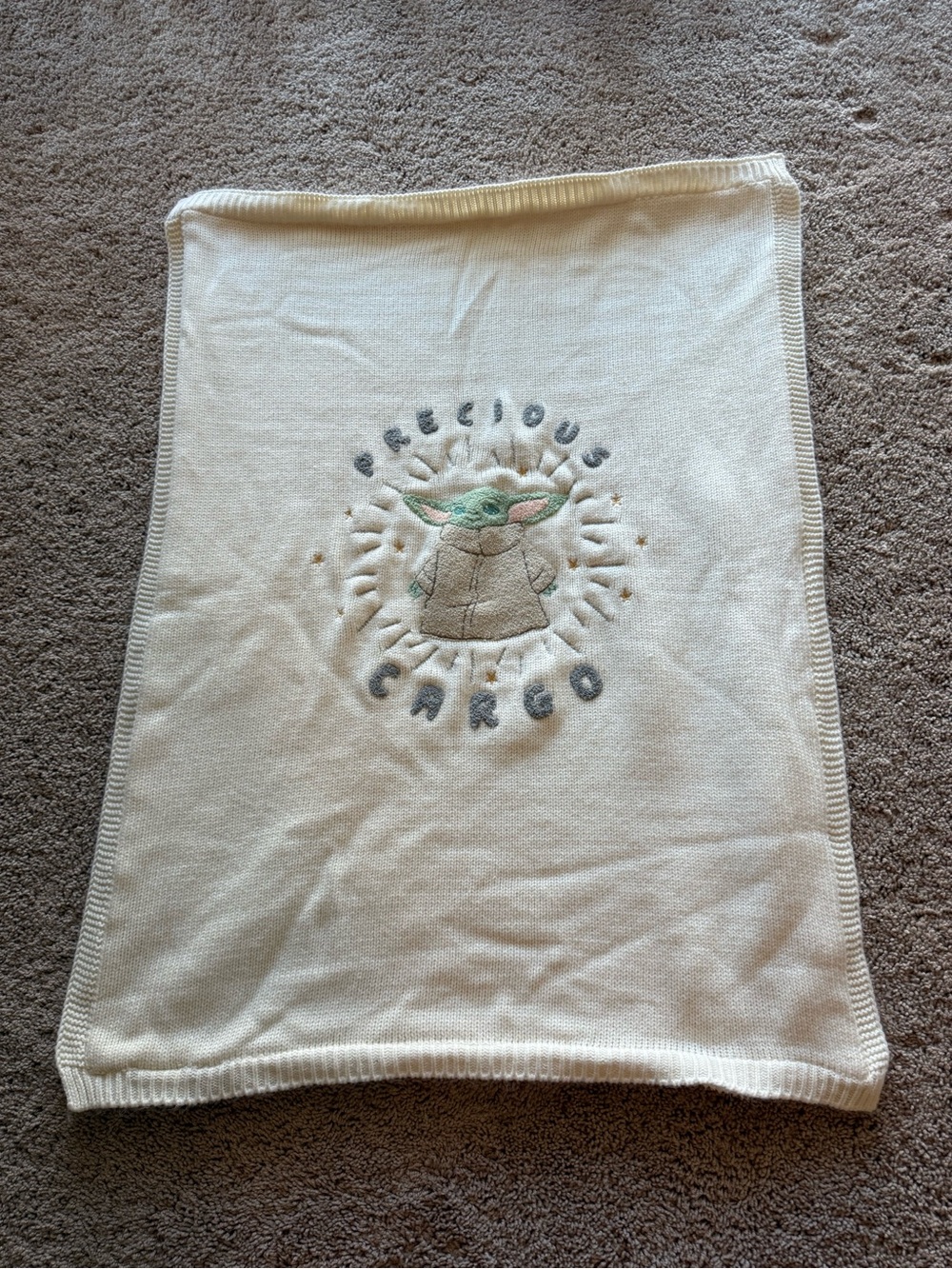 Pottery Barn Kids Star Wars Mandalorian Grogu Heirloom Baby Blanket Cream Sherpa